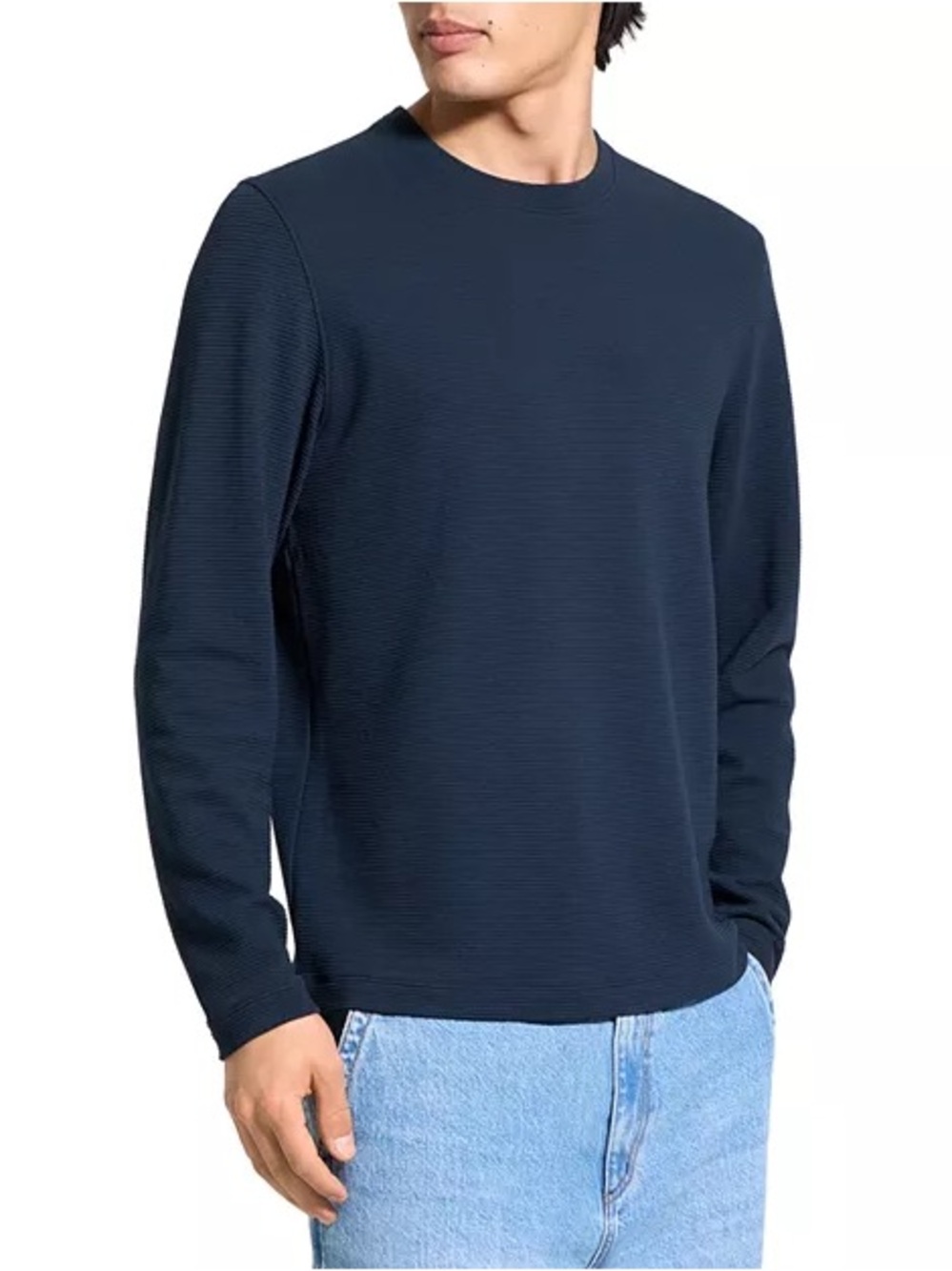 Theory Delroy Studio T Jacquard Navy Blue Long Sleeve Tee Shirt XXL
